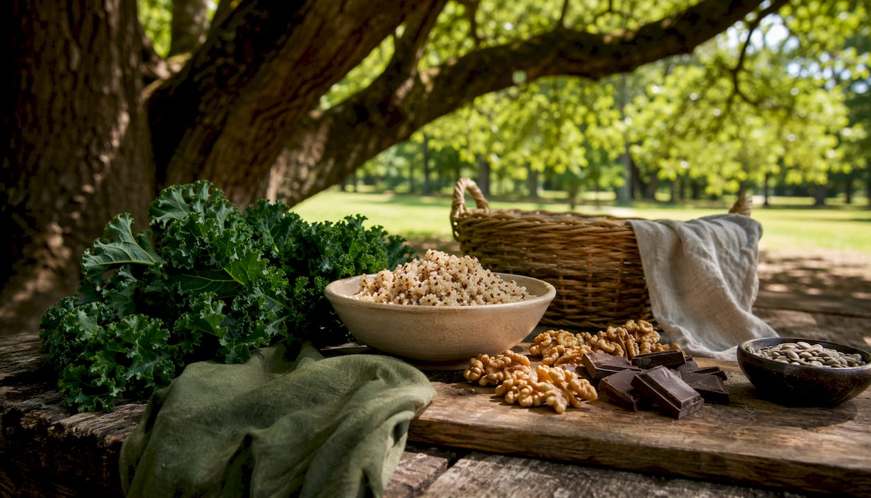 Mineral-rich foods arranged on kitchen counter