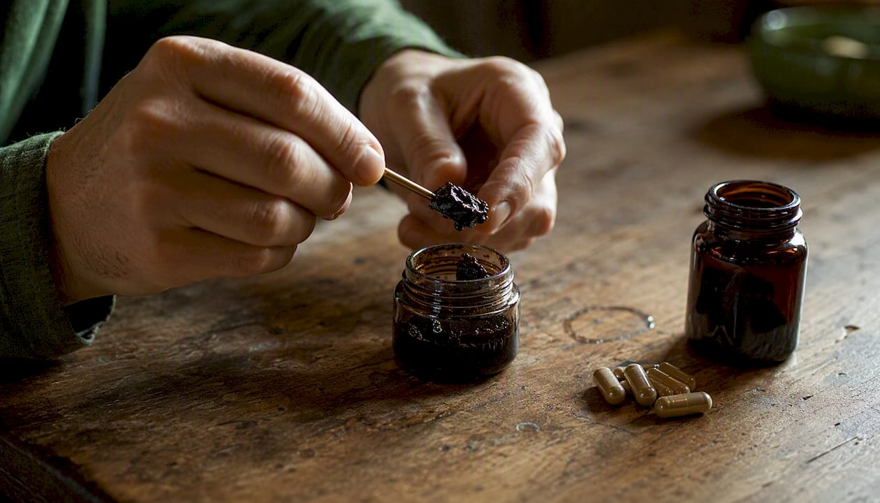 Close-up of hands dosing resin supplement