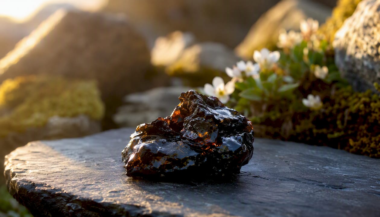 Close-up of purified Shilajit resin texture