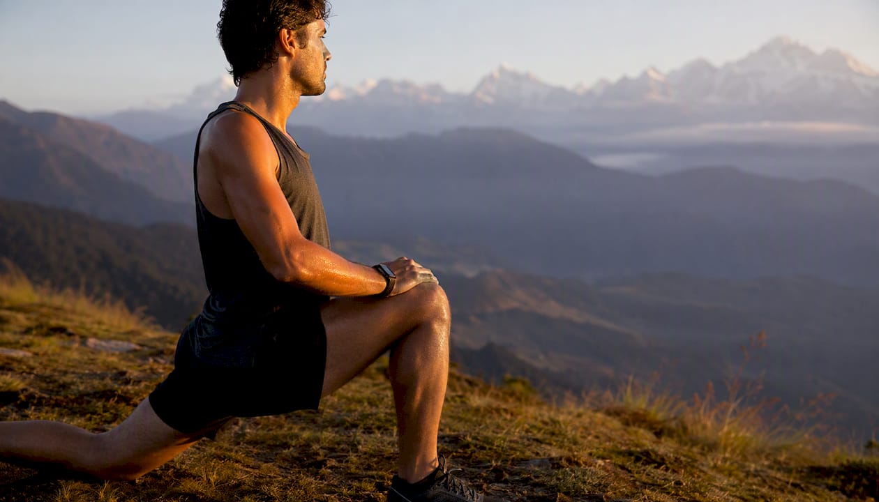 Runner's muscles active on mountain trail