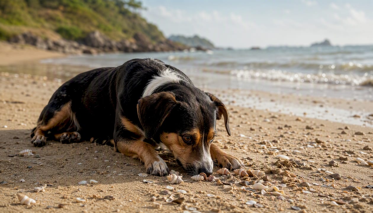 Healthy dog outside with shiny coat