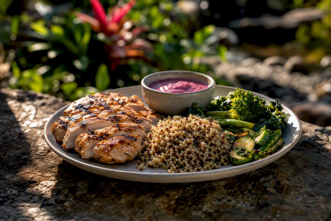 Balanced athlete meal with protein and carbs