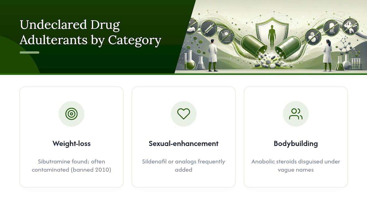 Chart of common undeclared pharmaceutical adulterants