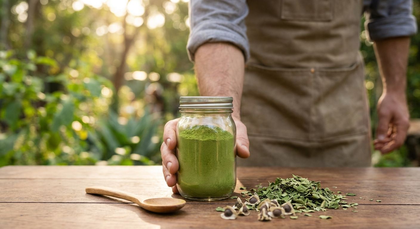 Organic moringa powder for men's energy and performance