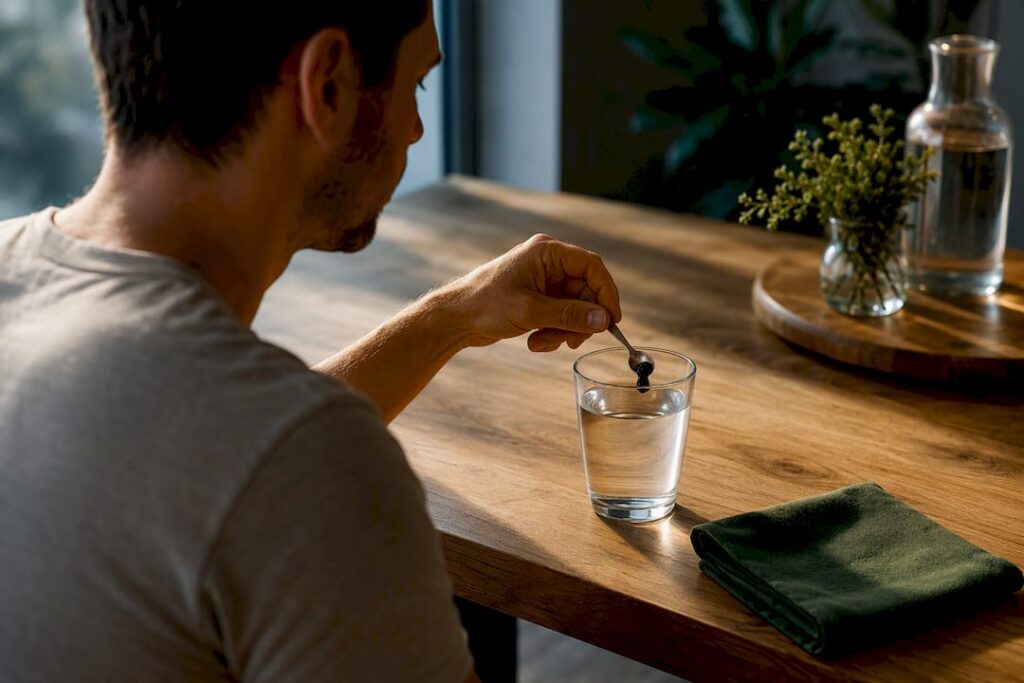 Person preparing shilajit during fasting