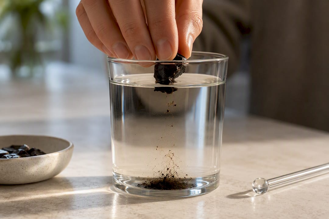 Shilajit resin softening in room-temperature water