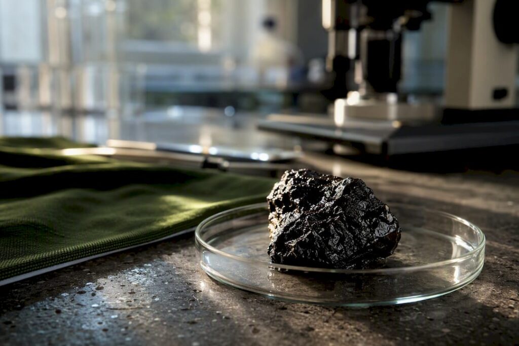 Shilajit resin sample prepared for testing