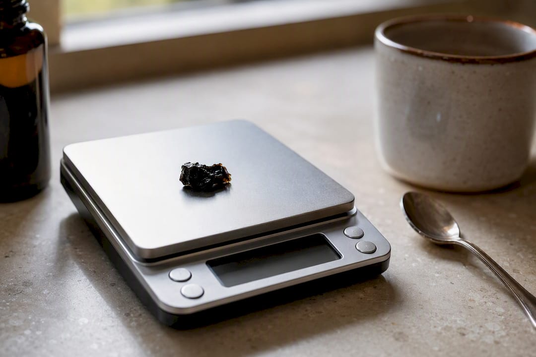 Shilajit resin portion on precision scale