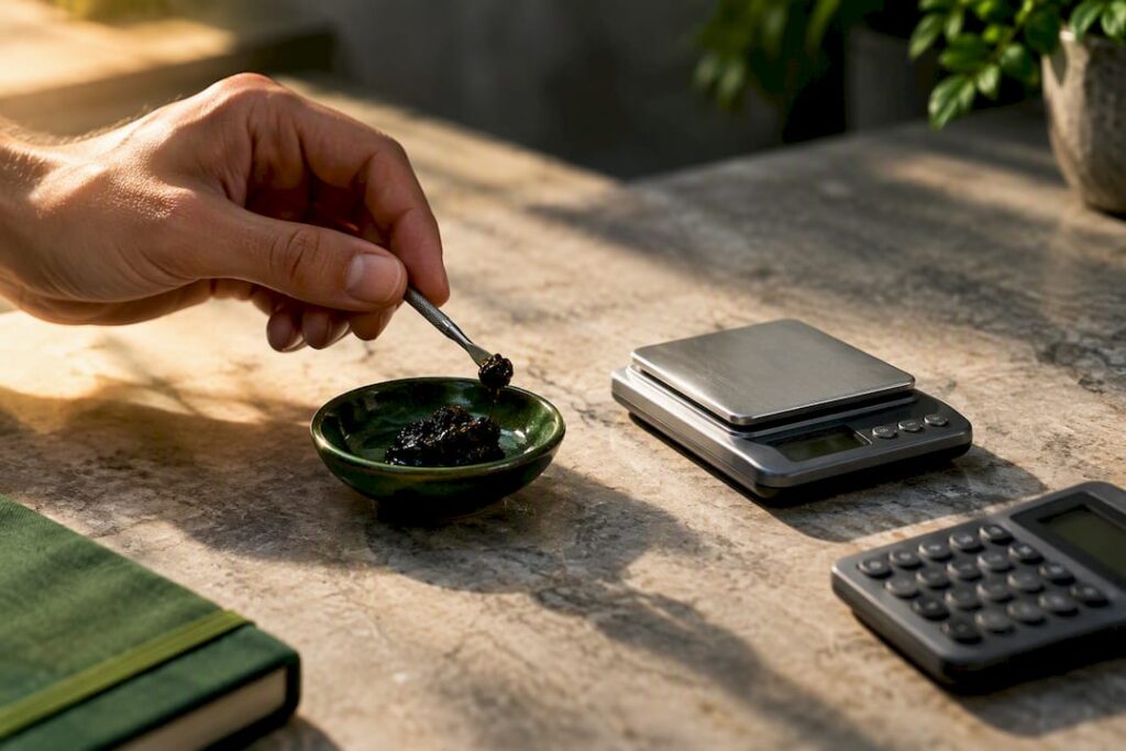 Measuring shilajit resin for dose calculation
