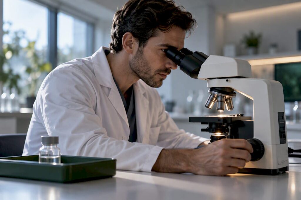 Fertility researcher examining sperm sample